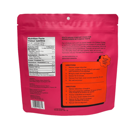 Back of Chikkar Cholay Chickpea Curry pouch